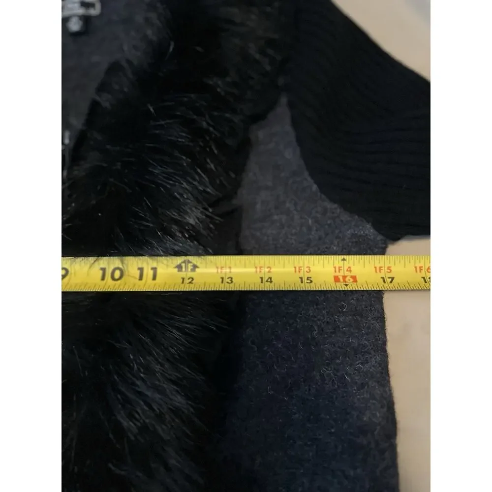 Vtg Y2K Faux Fur Wool Blend Sweater Jacket Petite Medium Lisa International